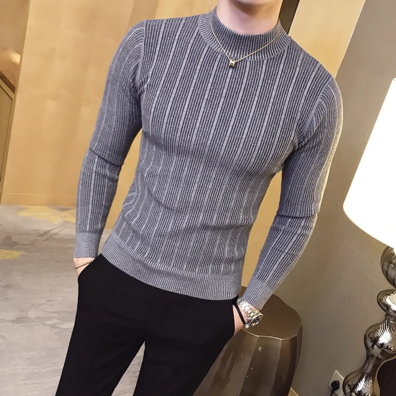 Knitted Cardigan Men - Nieuwe herfst winter hoge kraag gestreepte