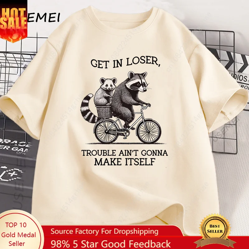 Graphic Tee Oversized - Get in Loser T-shirt Grappige wasbeer