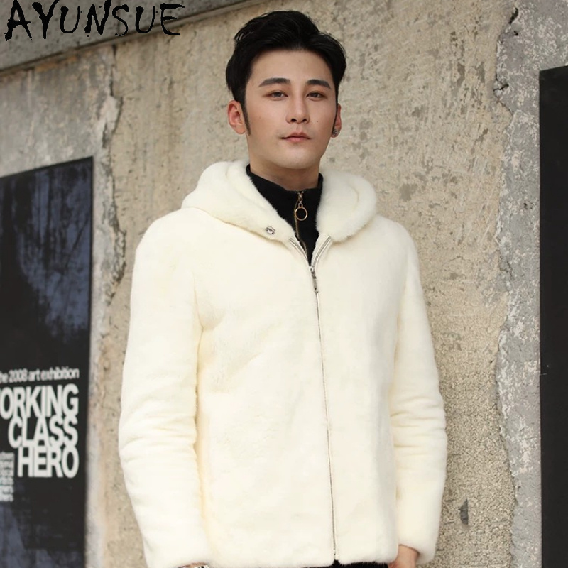 Men'S Fashion Zipper Jacket - AYUSNUE Natuurlijke Nertsenjas Mannen Luxe Kleding
