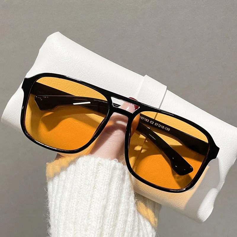 Men'S Fashion Glasses - Vierkante dubbele bruggen zonnebril dames retro