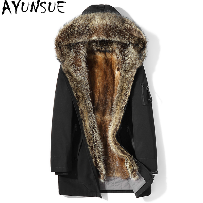 Men'S Fashion Zipper Jacket - AYUNSUE Mode Warme mannen Natuurlijke Bont