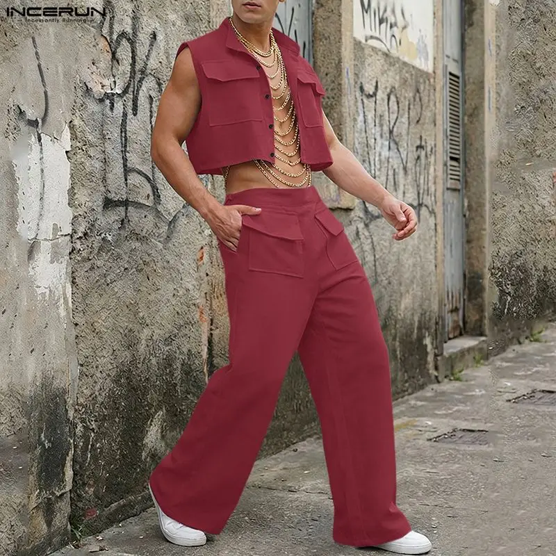Quality Men'S Fashion - INCERUN Mannen Sets Solid Mouwloze Crop