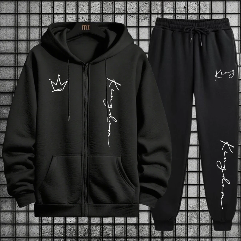 Quality Men'S Fashion - King Letter Print Hoodie en joggingbroek