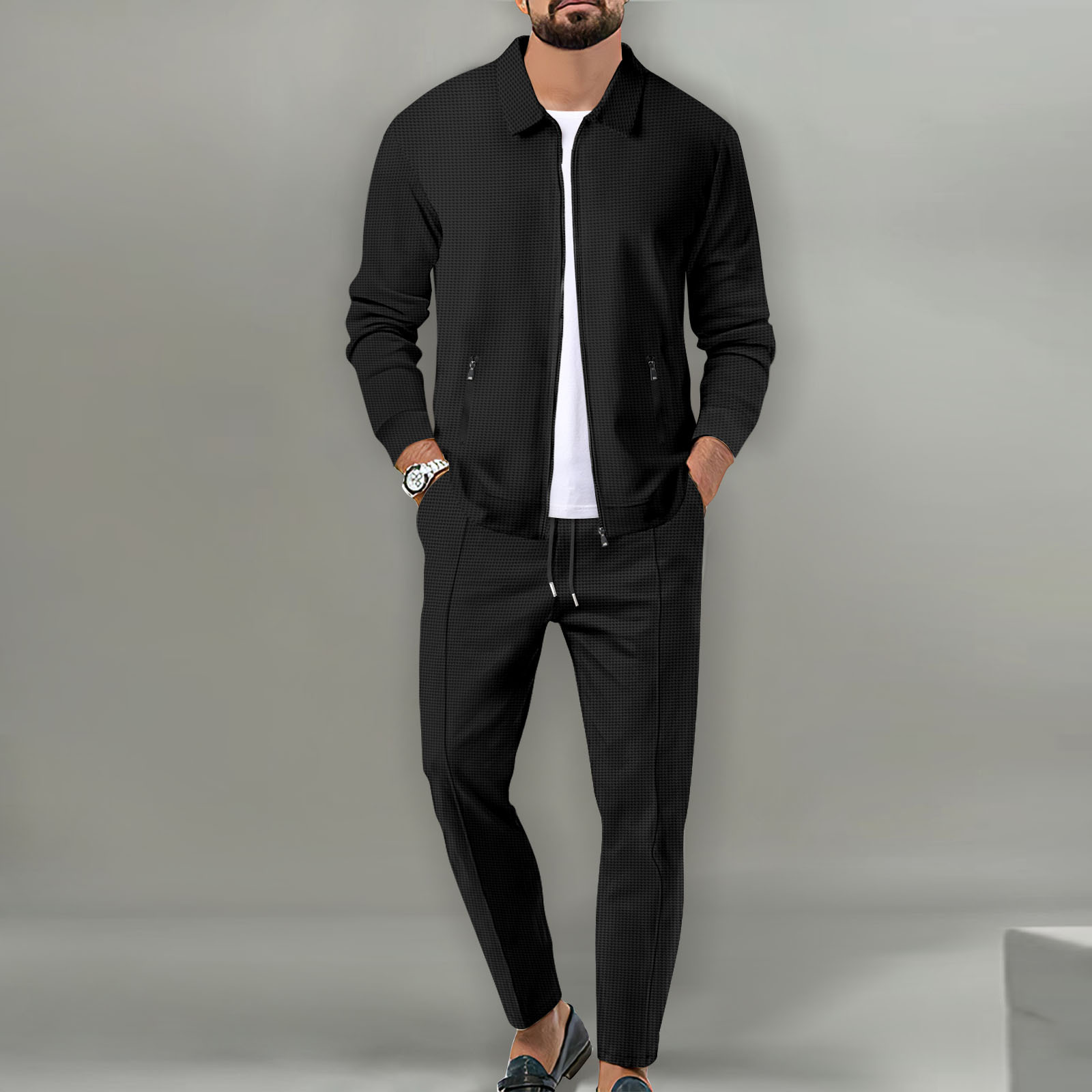 Knitted Cardigan Men - Herfstjasjesset voor jongeren, wafelritszakken, slim fit