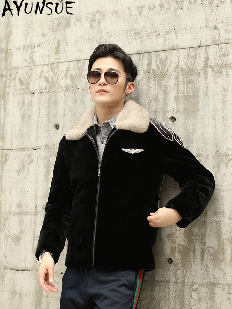 Men'S Fashion Zipper Jacket - AYUSNUE Natuurlijke Nertsenjas Mannen Luxe Kleding
