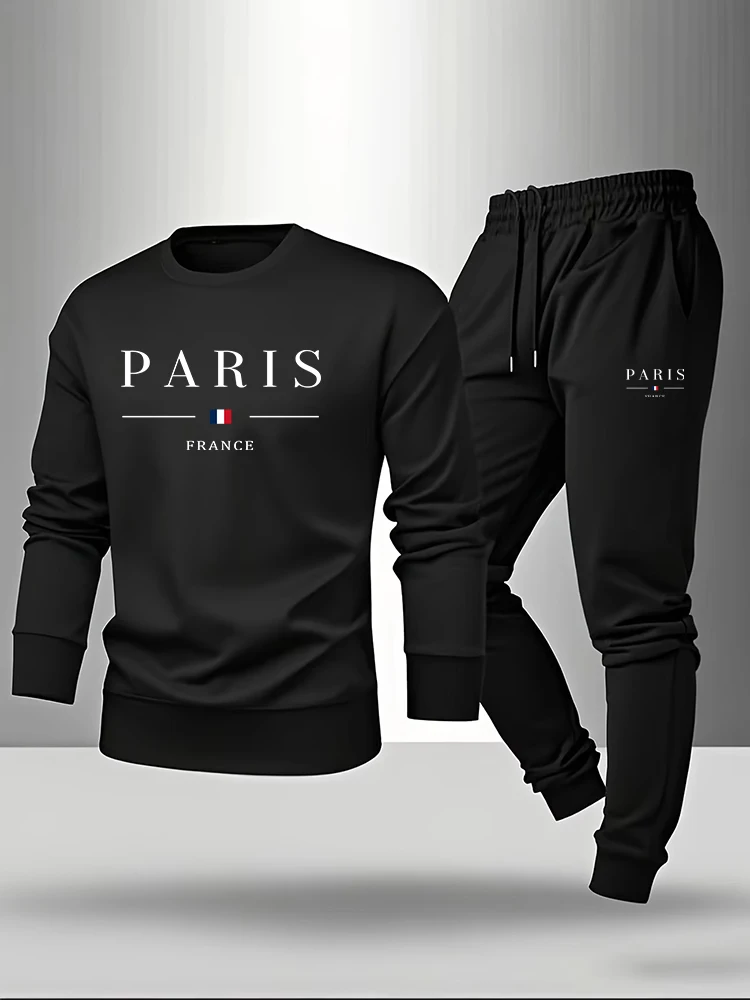 Paris Men'S Fashion - Paris Print Herenset Pullover & Joggingbroek