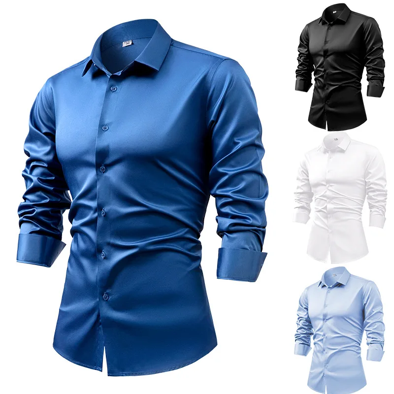 Dress Shirt Non-Iron - 2022 lente herfst koningsblauw zijde satijn