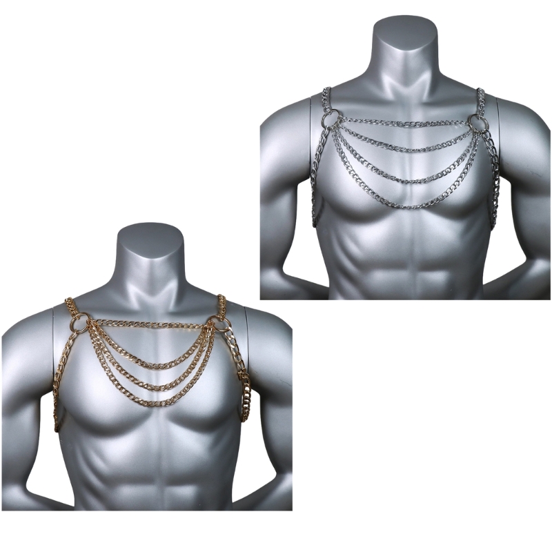 Fashion Harness Men - Mannen sexy metalen lichaam borst ketting