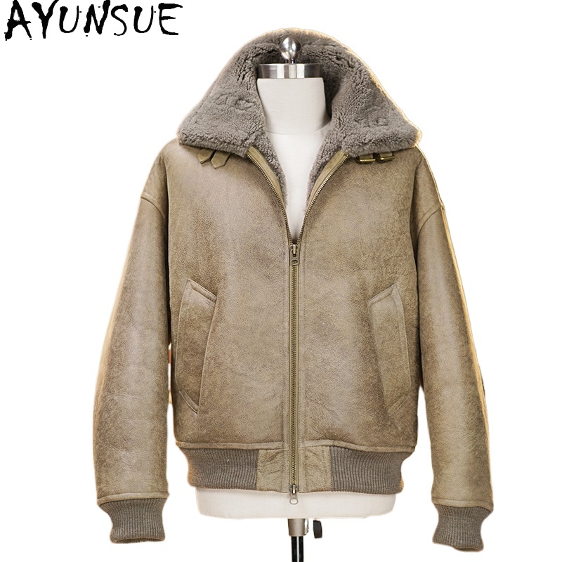 Men'S Fashion Zipper Jacket - AYUNSUE High-end Natuurlijke Bontjas Mannen Winter