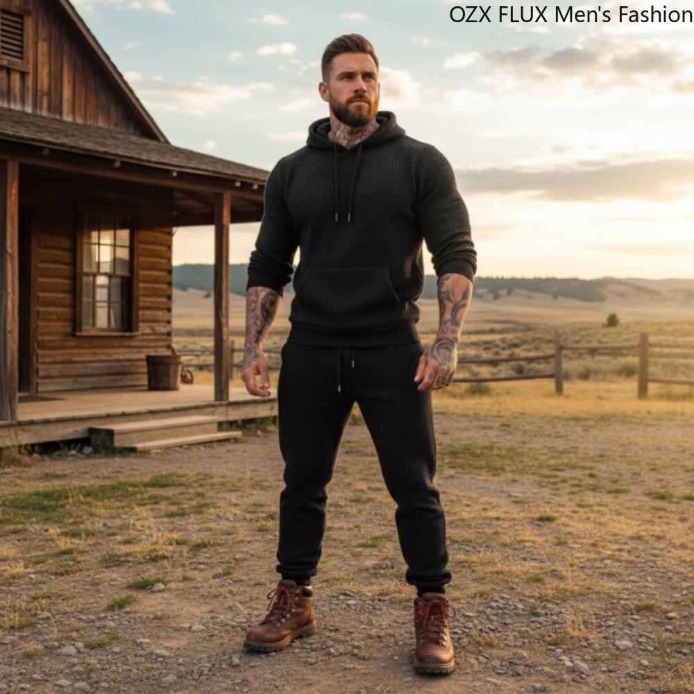 Men'S Fashion All Black Outfit - 3XL Herfst Winter Heren 2-delige Mode