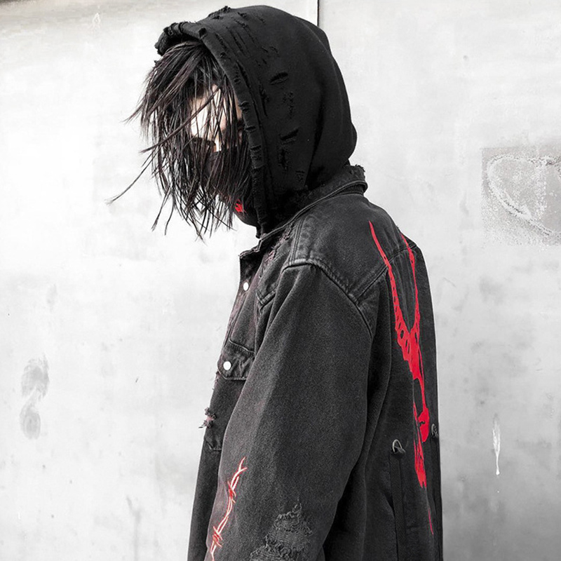 Denim Jacket Vintage - Schedel Afdrukken Denim Jas Heren Harajuku