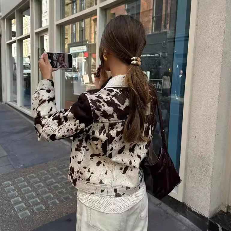 Dames Turn-down Kraag Bedrukt  - Denim Jacket Vintage recensie en prijs